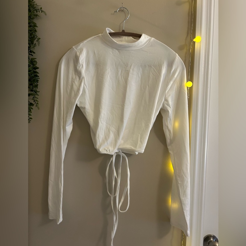 Fashion Nova White Long Sleeve Women's Top with Tie detail